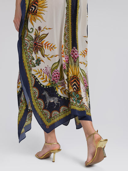 Silk Ethnic Totem Print Batwing Robe Dress