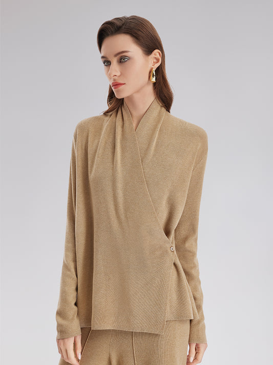 Premium Cashmere Cross-Neck Wrap Top