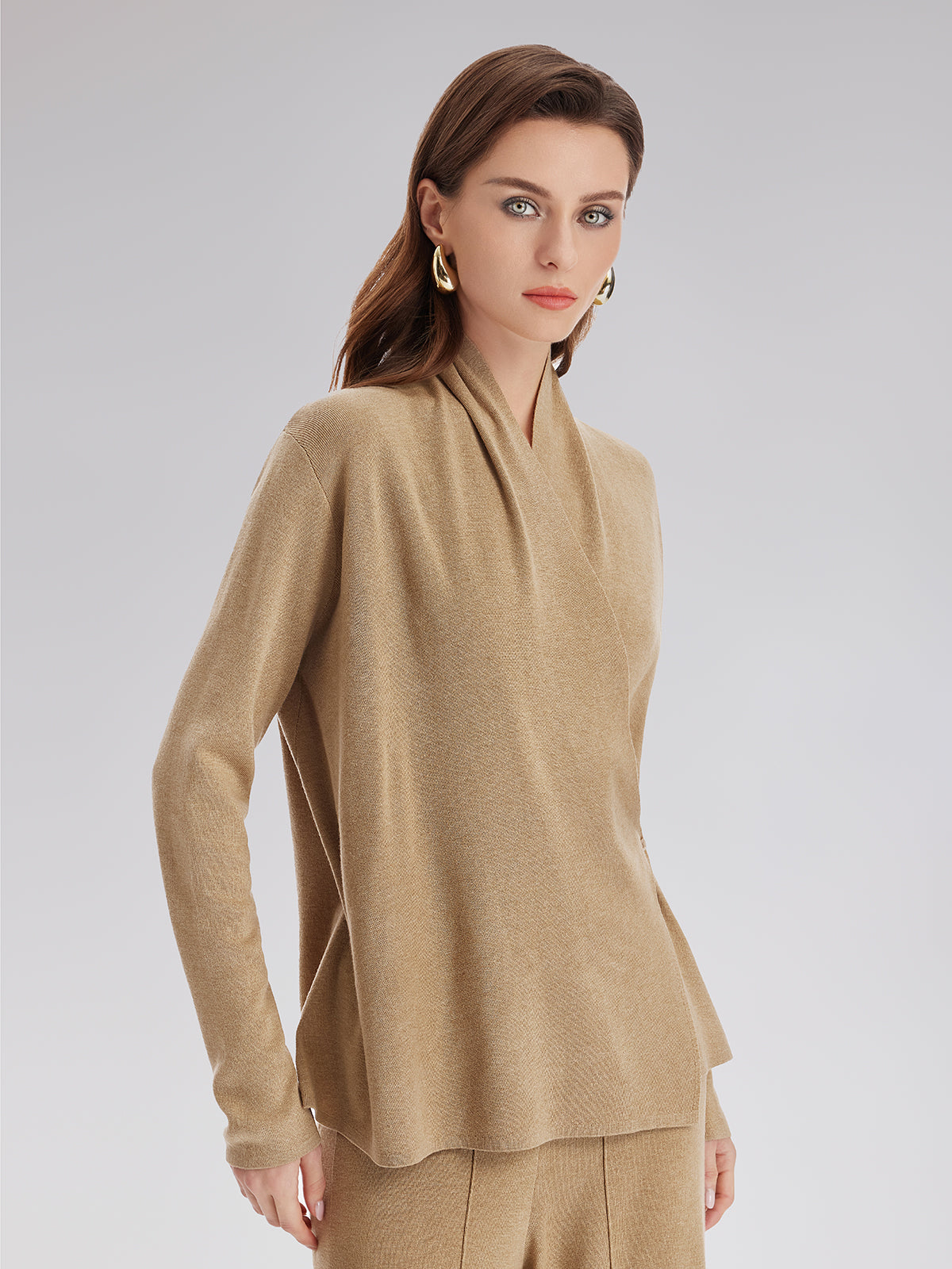 Premium Cashmere Cross-Neck Wrap Top