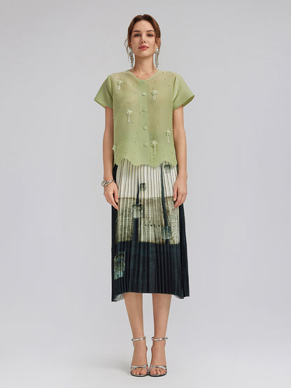 Artfully Pleated Elastic Waist Skirt