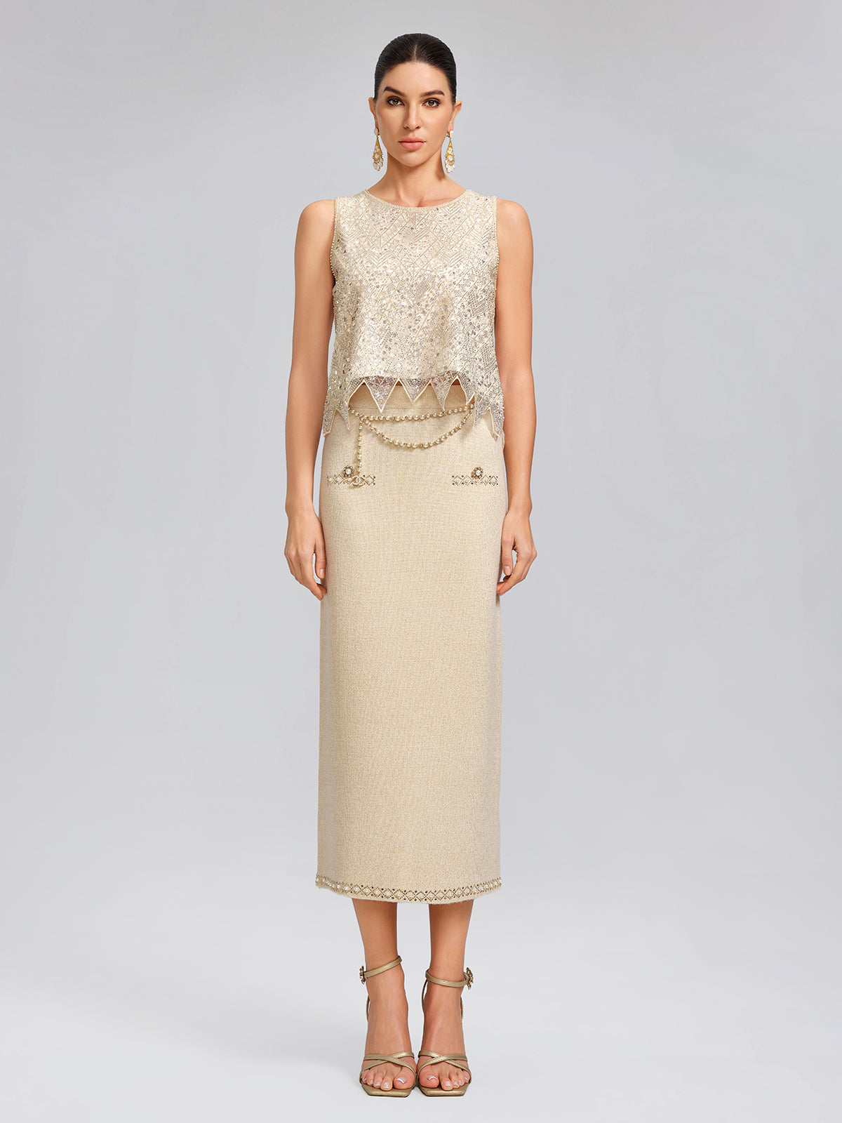 Triangle Hem Sequin Beaded Vest