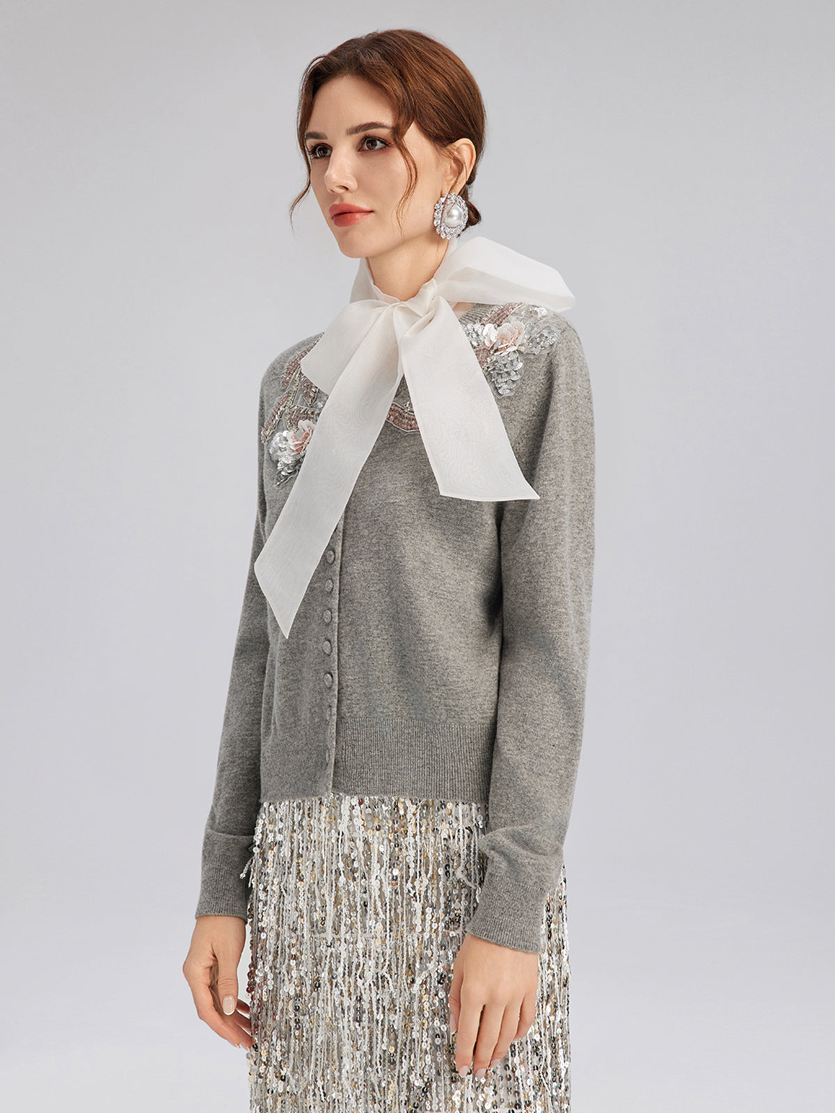 Wool Knit Beaded Cardigan (100% Wool)