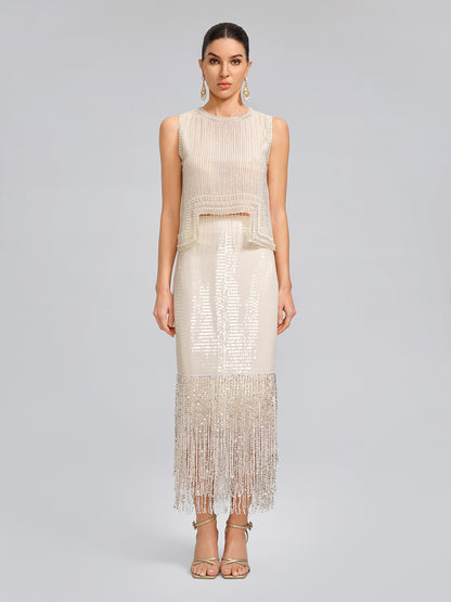 Asymmetric Hem Pearl Rhinestone Vest