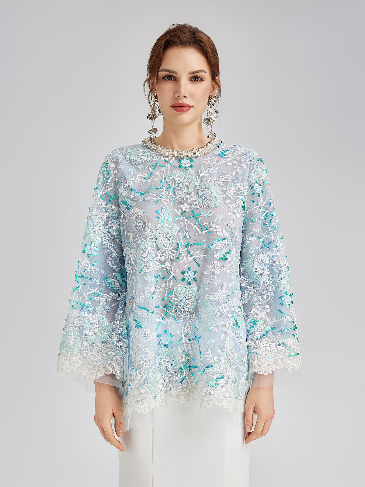 French Custom Embroidery Sequin Cape Top