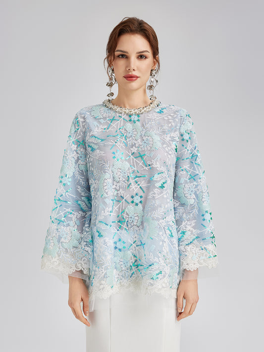 French Custom Embroidery Sequin Cape Top