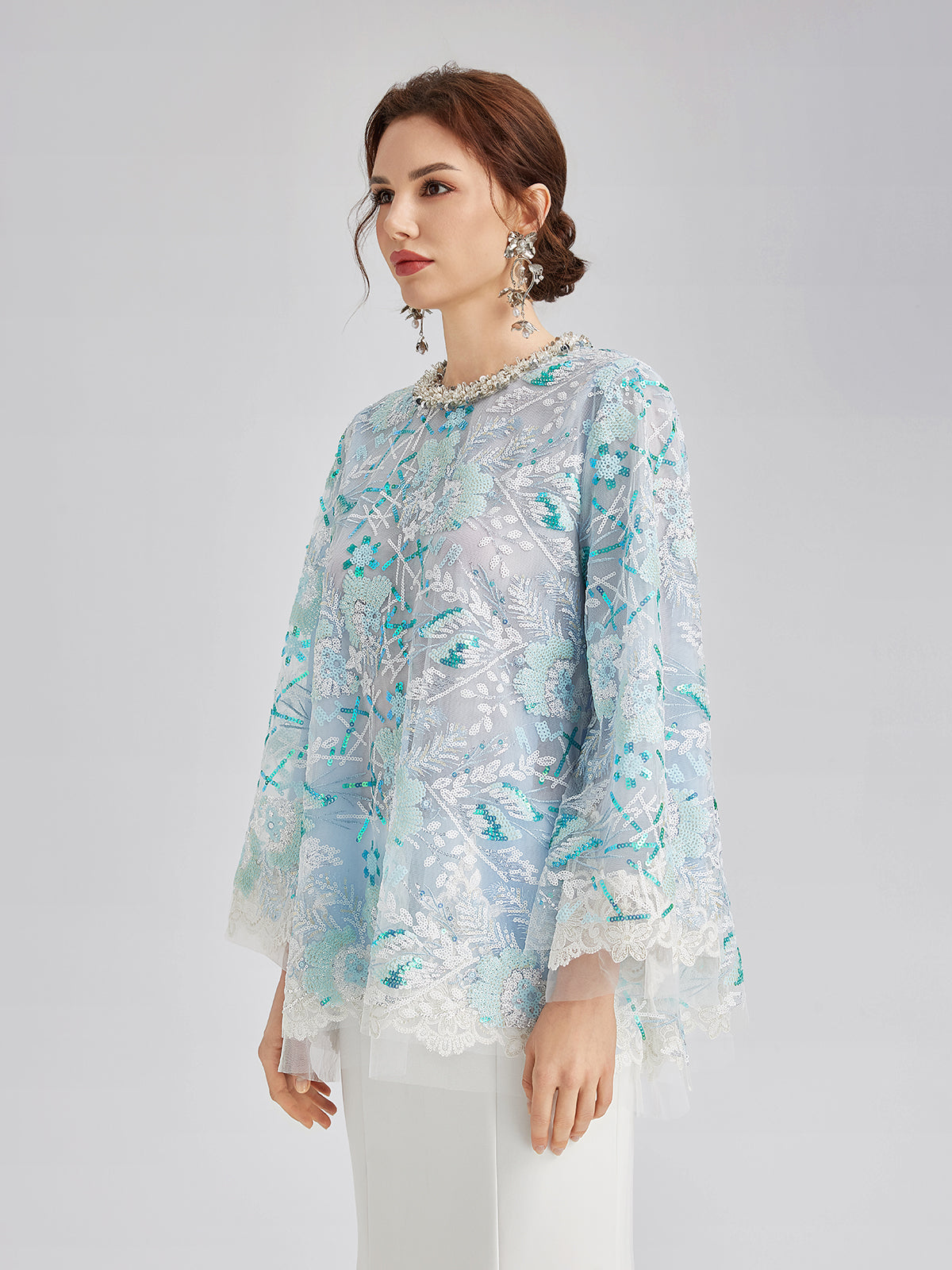 French Custom Embroidery Sequin Cape Top