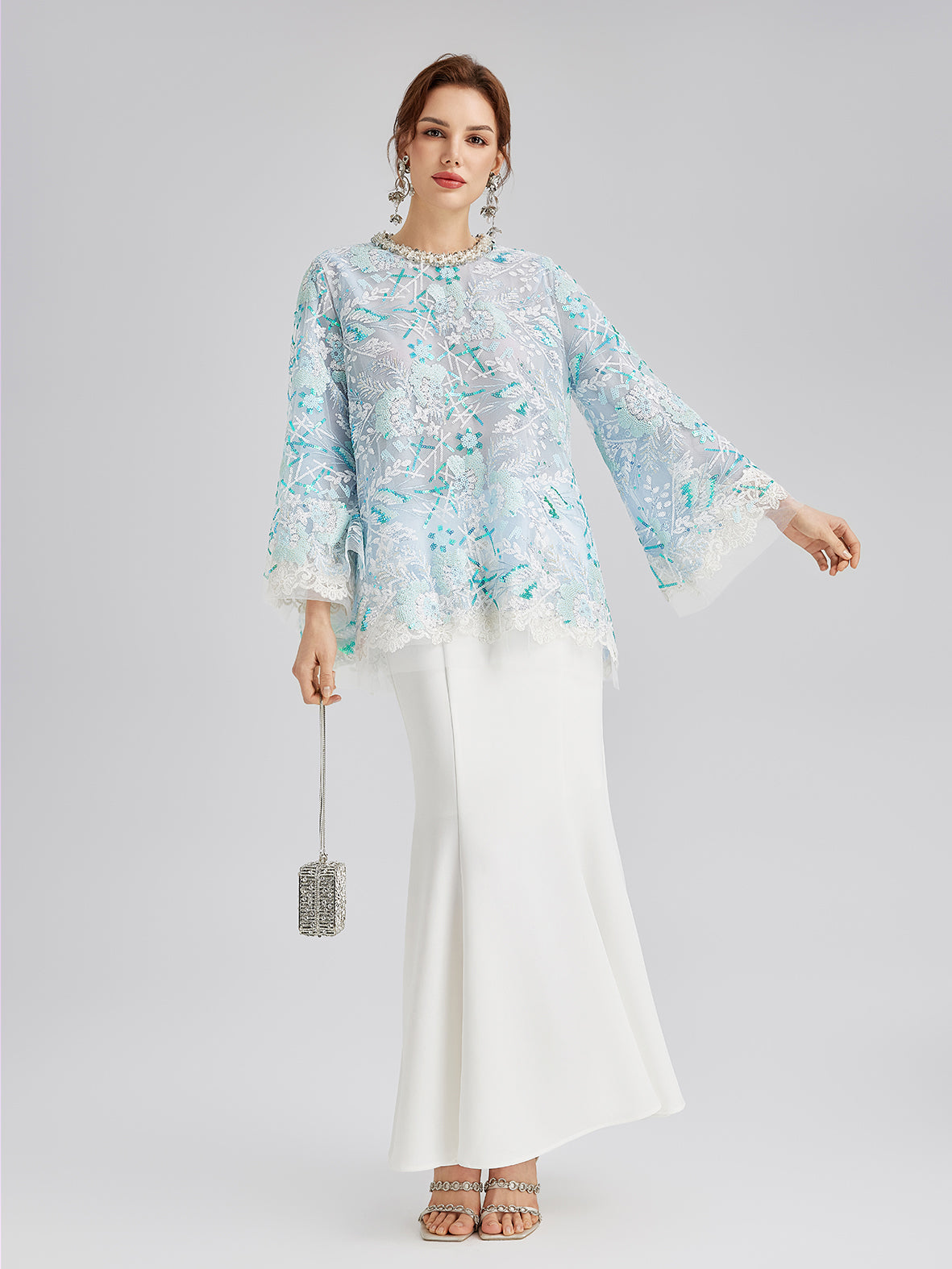 French Custom Embroidery Sequin Cape Top