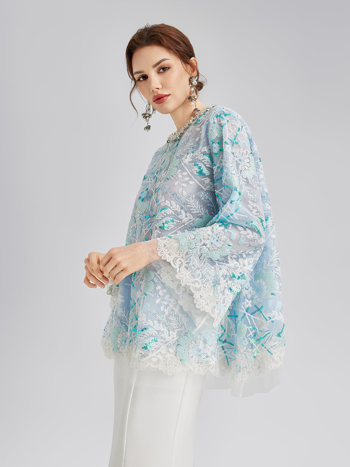 French Custom Embroidery Sequin Cape Top