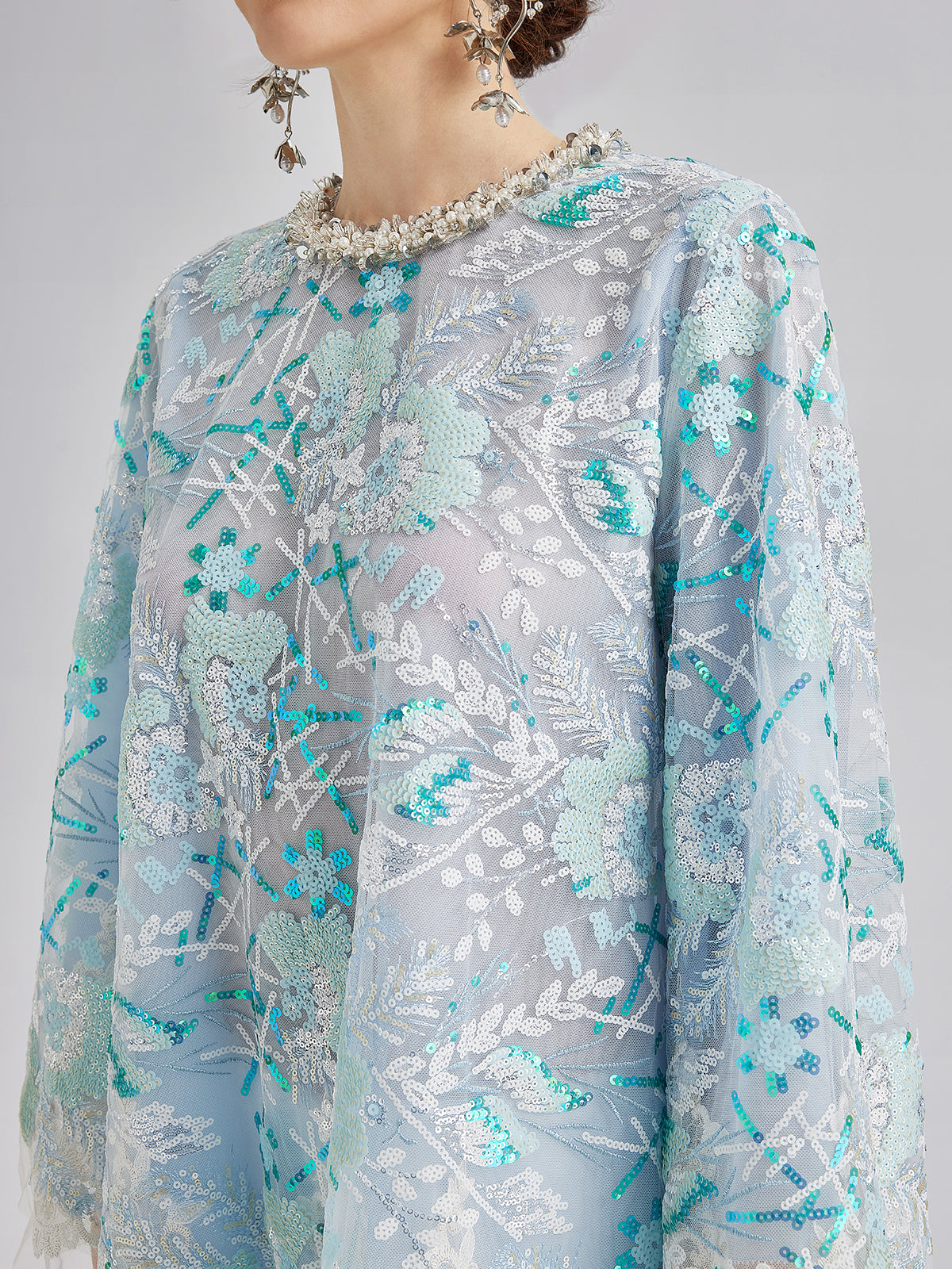 French Custom Embroidery Sequin Cape Top
