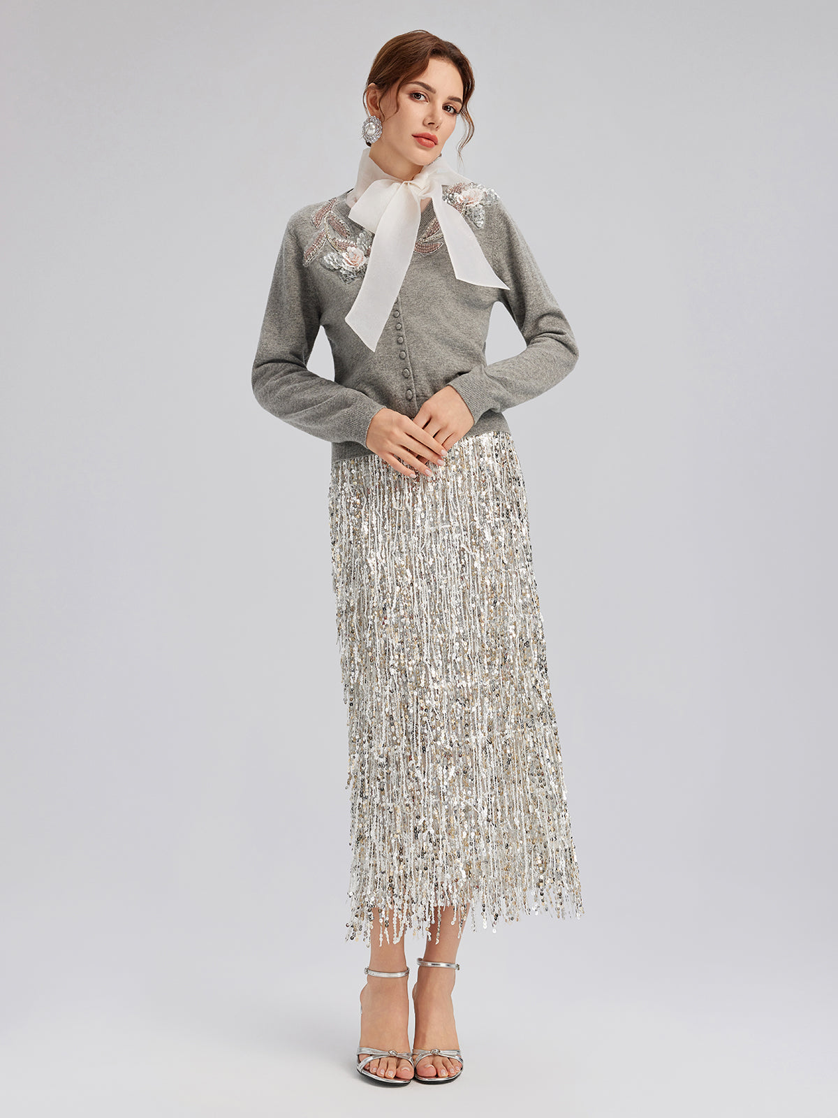 Wool Knit Beaded Cardigan (100% Wool)