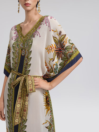 Silk Ethnic Totem Print Batwing Robe Dress