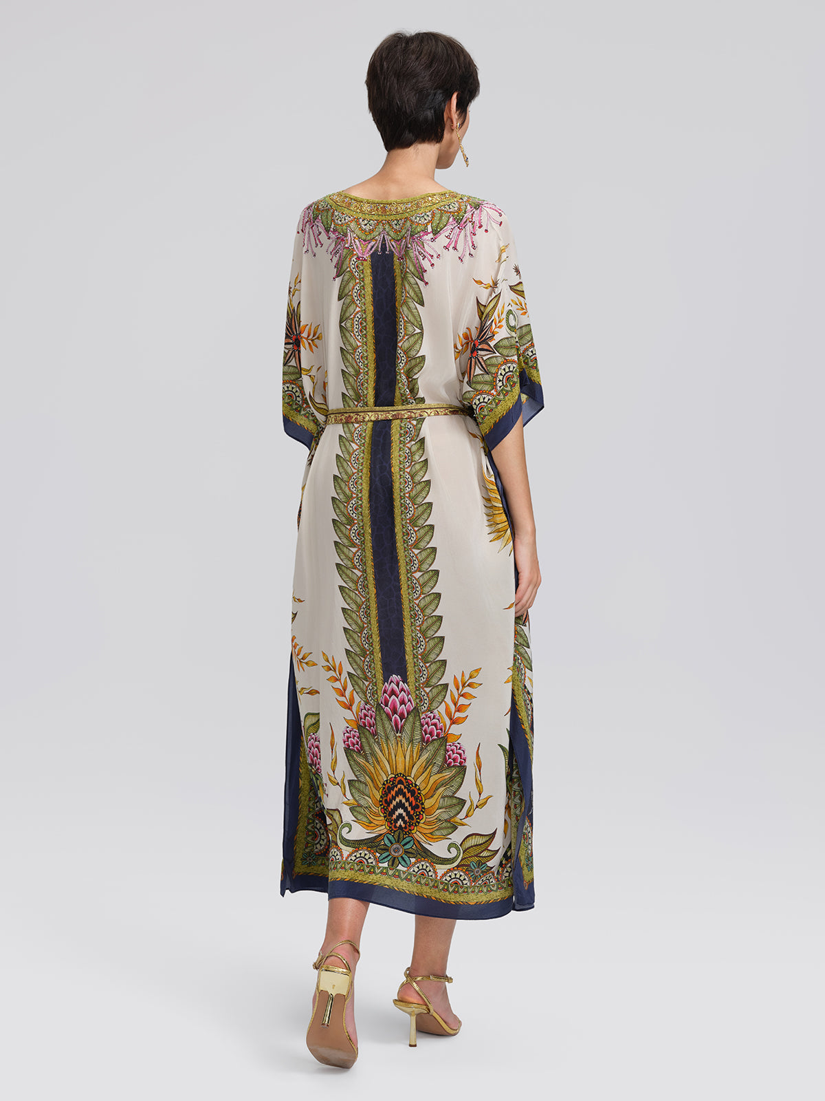 Silk Ethnic Totem Print Batwing Robe Dress