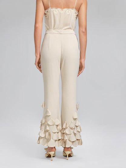 Hand-Sewn Beaded Sculptural Floral Trousers