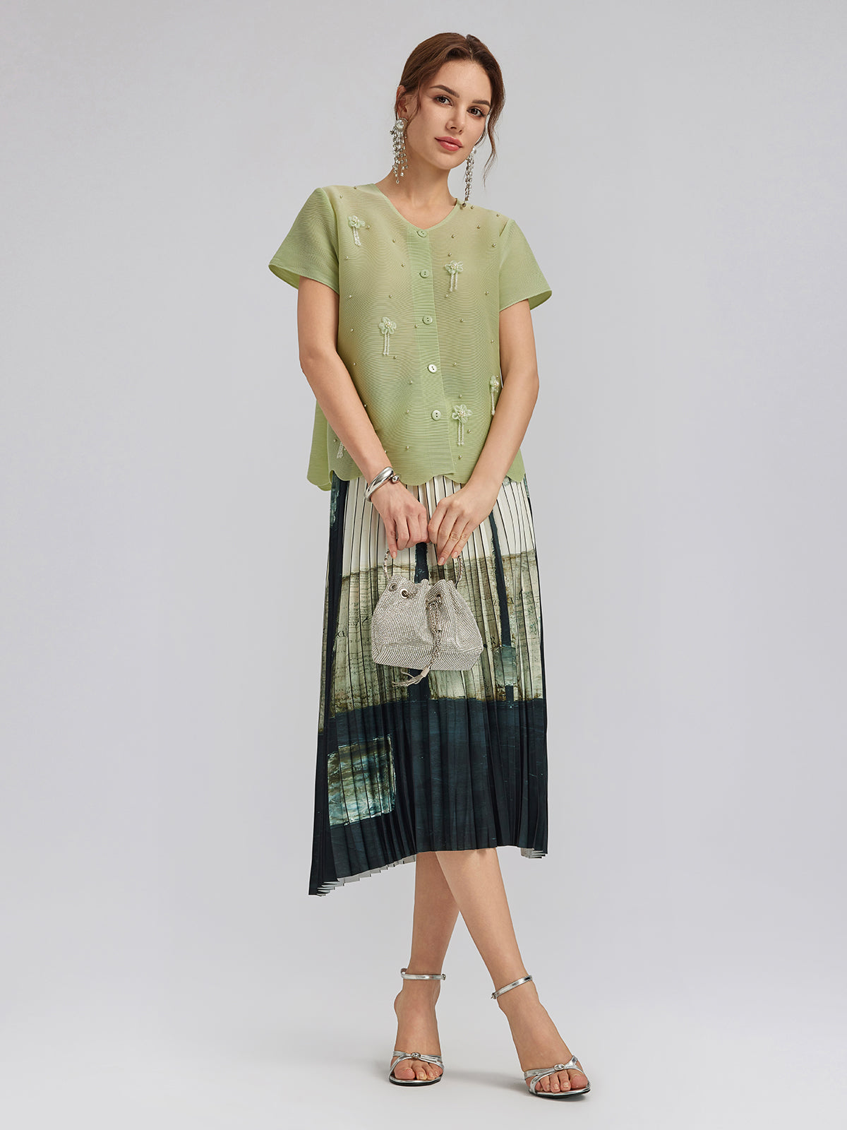Artfully Pleated Elastic Waist Skirt