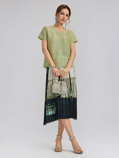 Artfully Pleated Elastic Waist Skirt