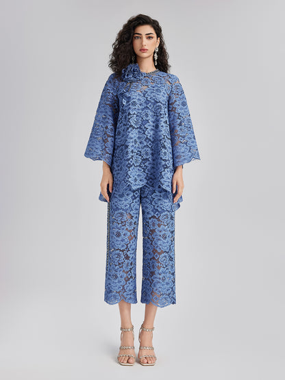 Retro Blue Wash Lace Elastic Pants