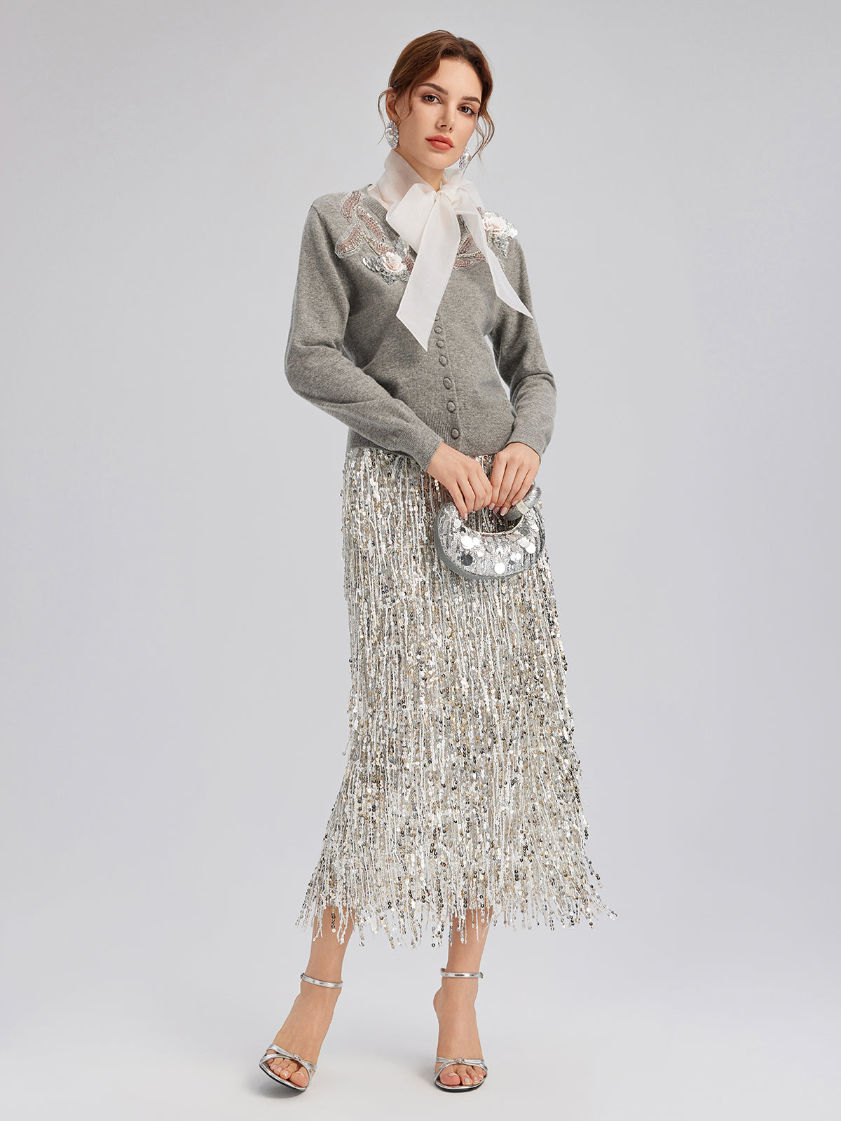 Wool Knit Beaded Cardigan (100% Wool)