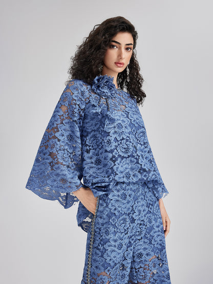 Retro Blue Wash Lace Top