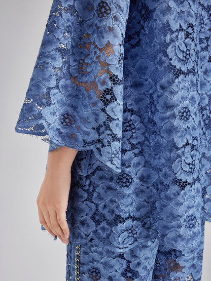 Retro Blue Wash Lace Top