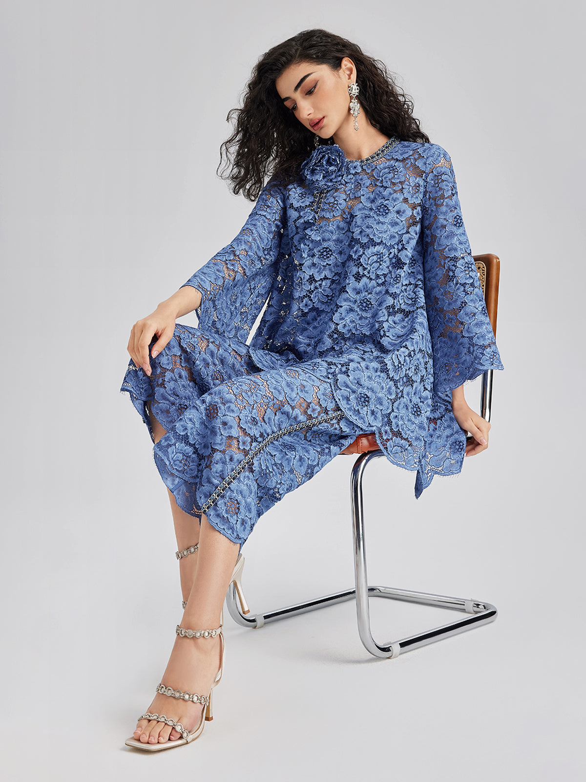Retro Blue Wash Lace Top