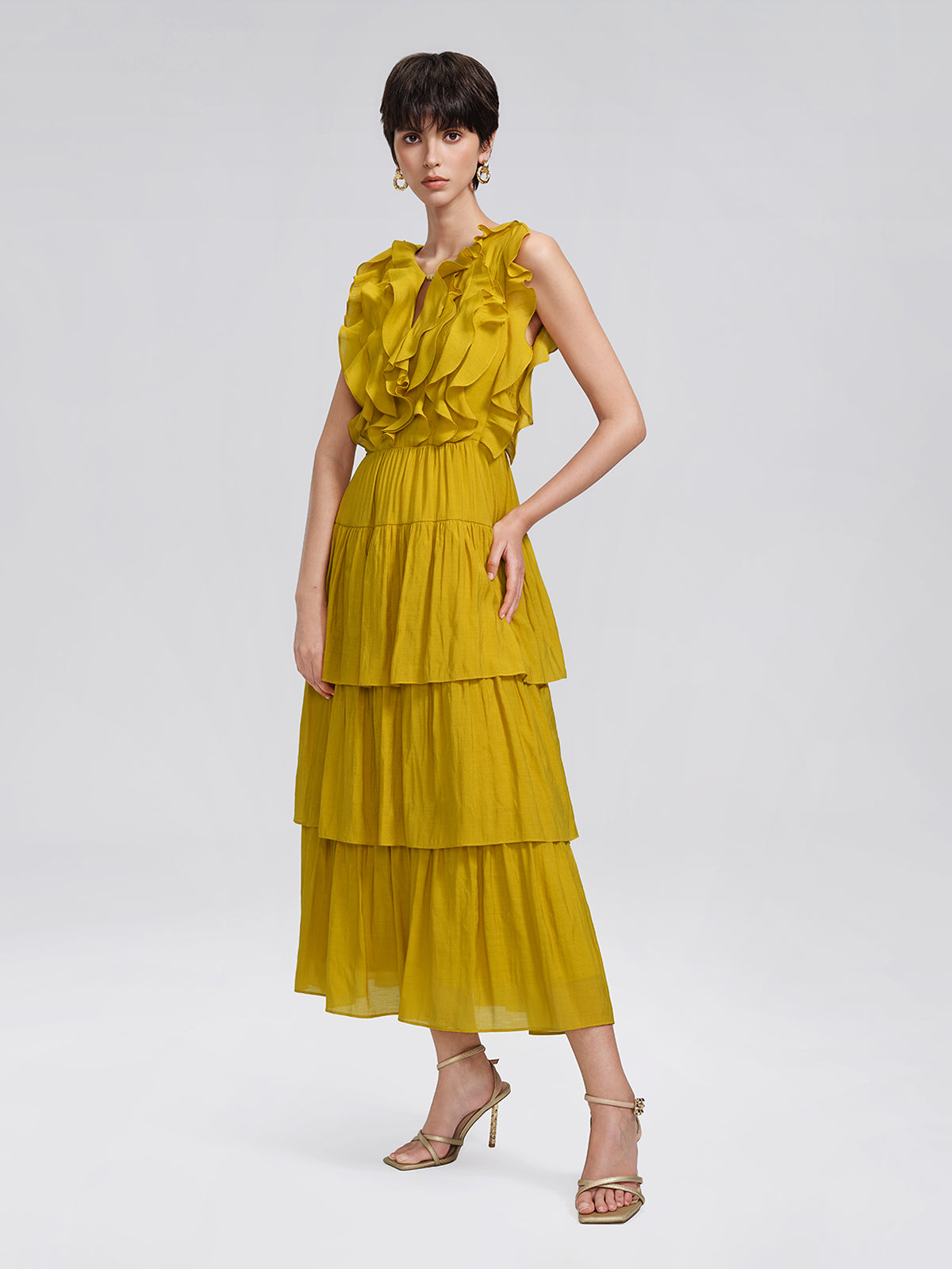 Beaded Layered Ruffle Maxi Dress