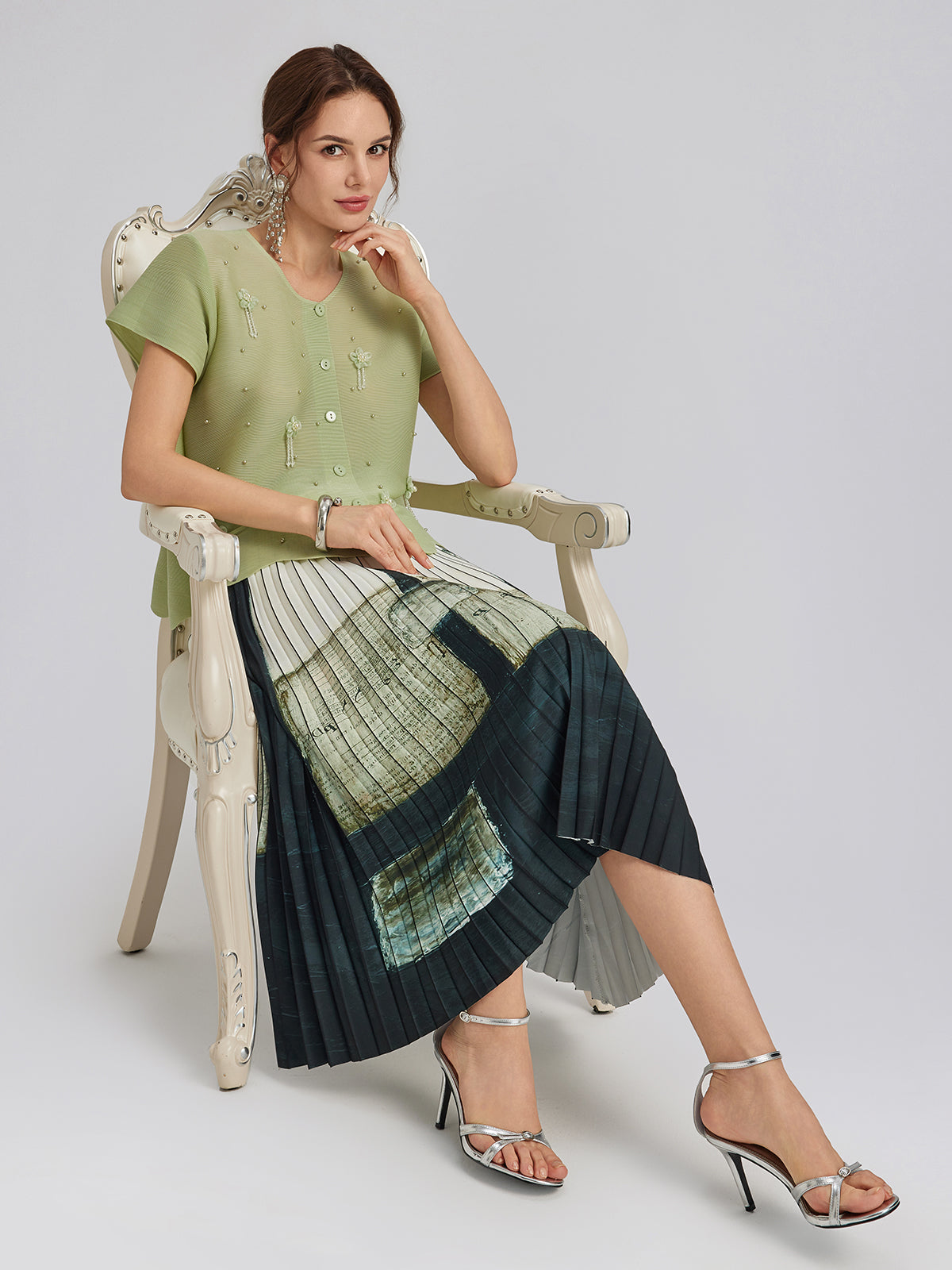 Artfully Pleated Elastic Waist Skirt