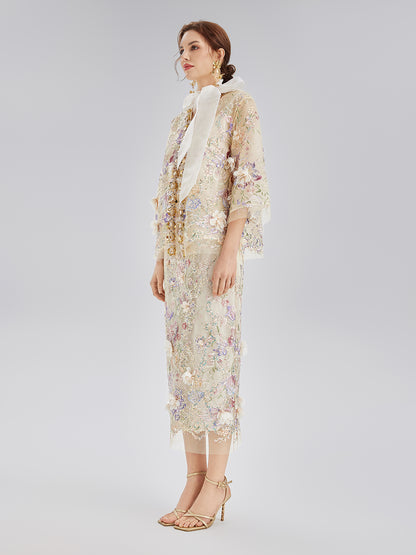 Handcrafted 3D Floral Beaded Embroidered Skirt