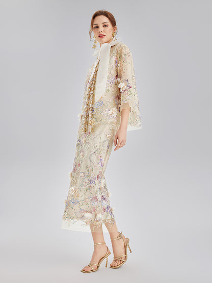 Handcrafted 3D Floral Beaded Embroidered Skirt