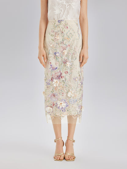 Handcrafted 3D Floral Beaded Embroidered Skirt