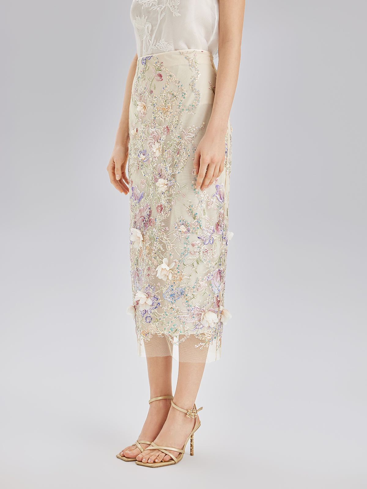 Handcrafted 3D Floral Beaded Embroidered Skirt