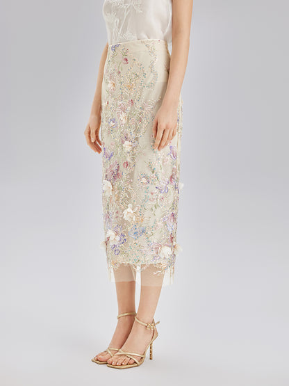 Handcrafted 3D Floral Beaded Embroidered Skirt
