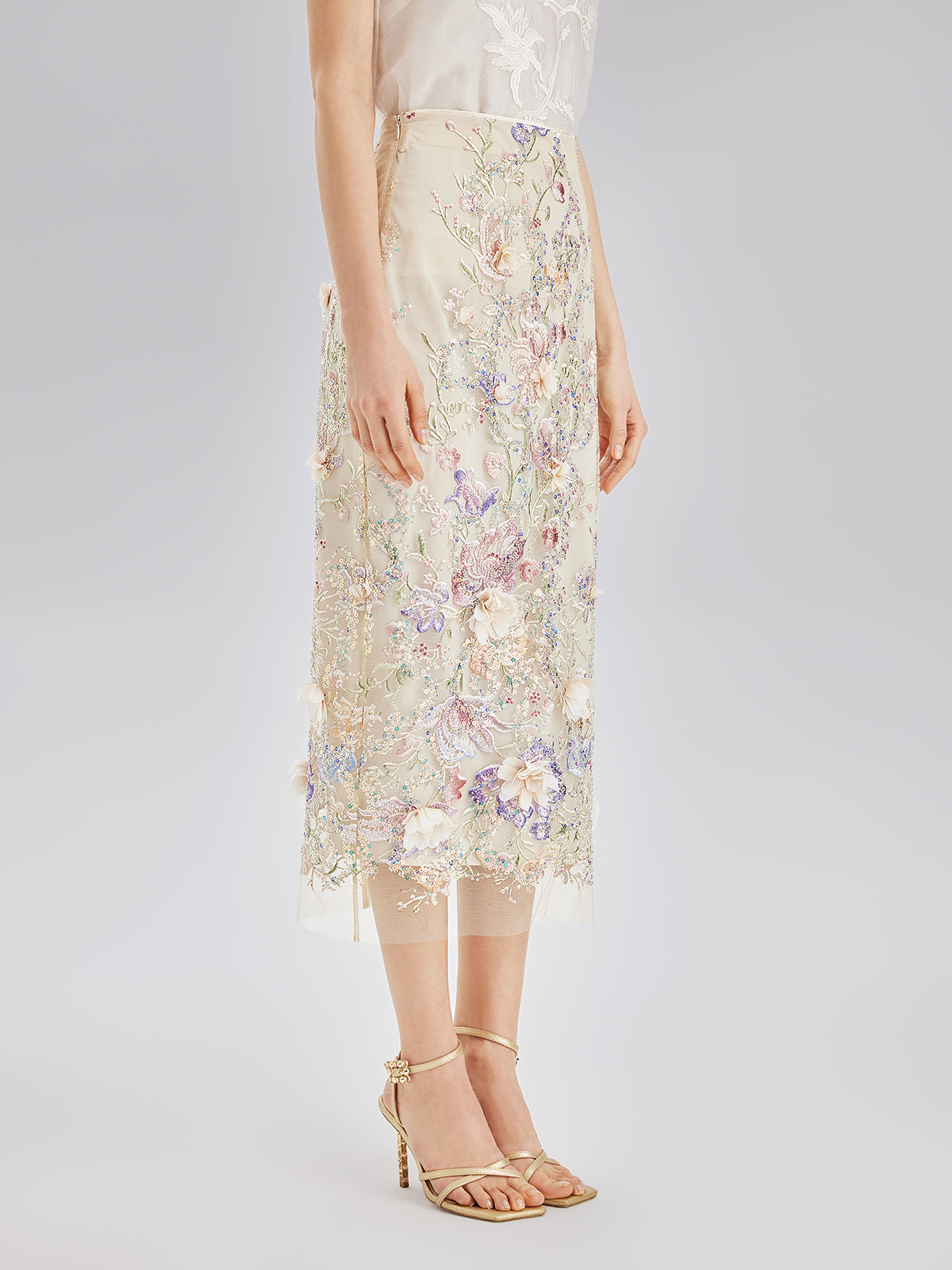 Handcrafted 3D Floral Beaded Embroidered Skirt