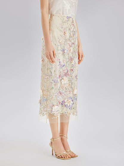 Handcrafted 3D Floral Beaded Embroidered Skirt