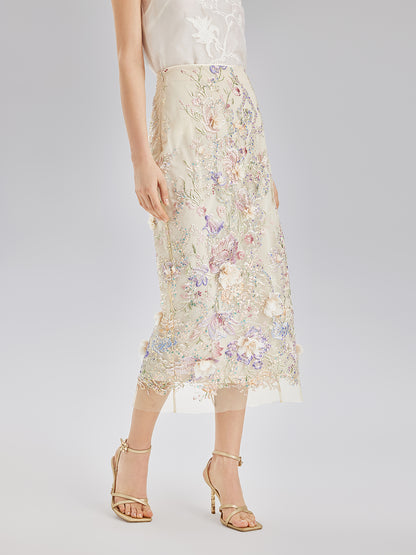Handcrafted 3D Floral Beaded Embroidered Skirt