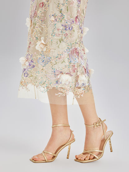 Handcrafted 3D Floral Beaded Embroidered Skirt