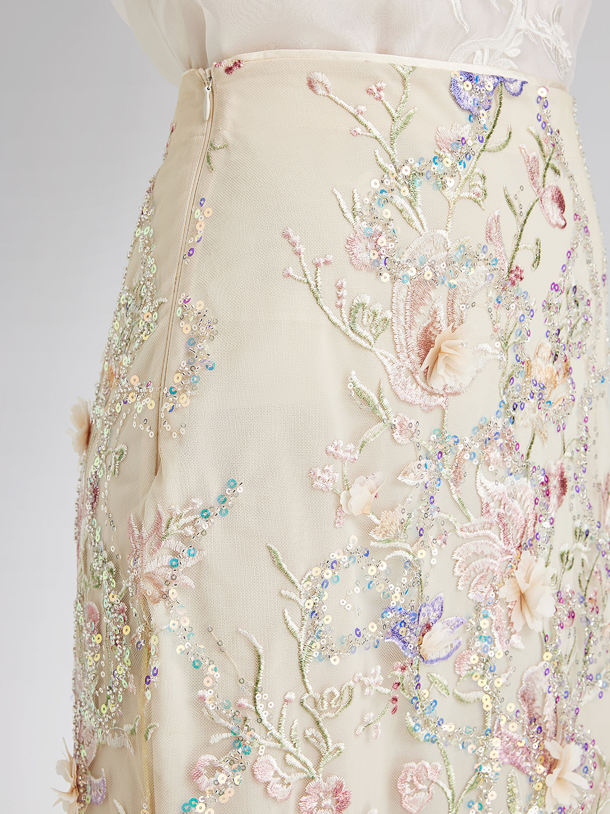 Handcrafted 3D Floral Beaded Embroidered Skirt