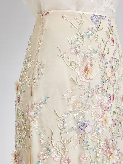 Handcrafted 3D Floral Beaded Embroidered Skirt