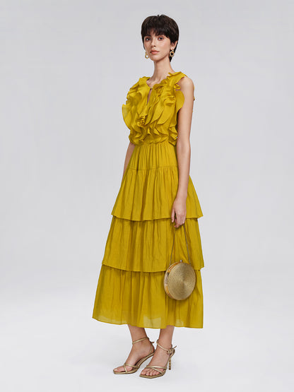 Beaded Layered Ruffle Maxi Dress