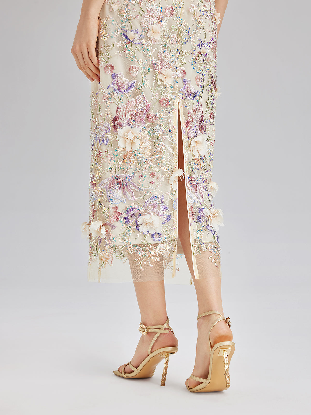 Handcrafted 3D Floral Beaded Embroidered Skirt
