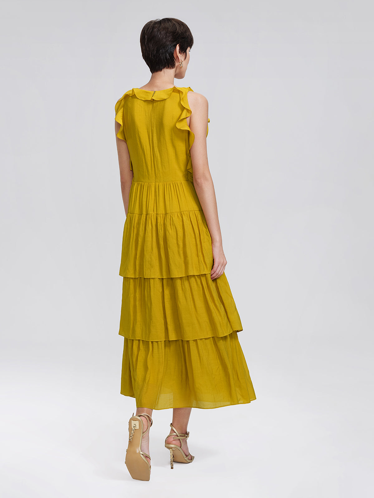 Beaded Layered Ruffle Maxi Dress