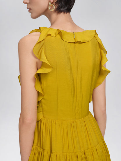 Beaded Layered Ruffle Maxi Dress