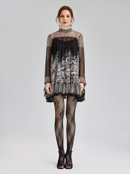 Silk Rhinestone-Embellished Baroque Print Dress