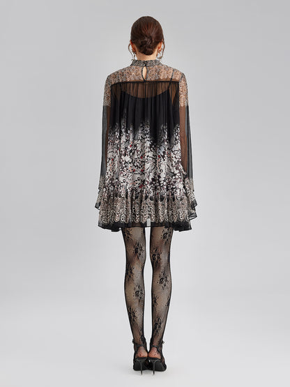 Silk Rhinestone-Embellished Baroque Print Dress