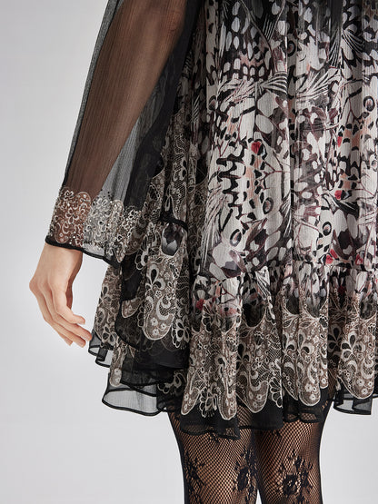 Silk Rhinestone-Embellished Baroque Print Dress