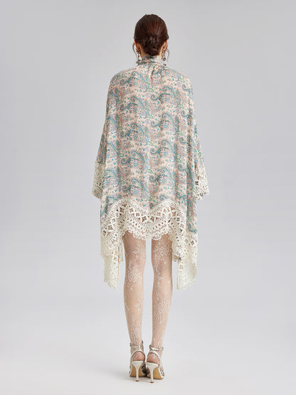 Linen Paisley Print Lace Dress
