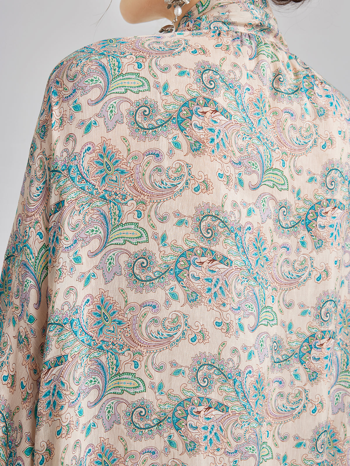 Linen Paisley Print Lace Dress