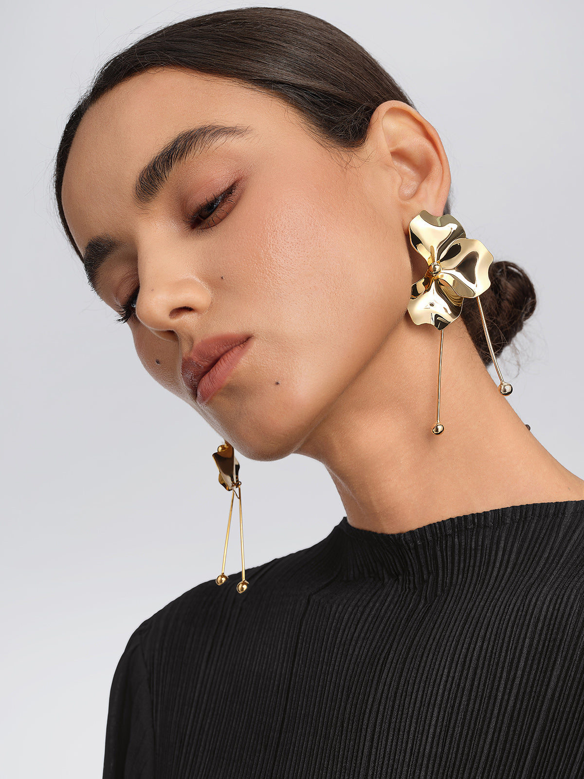 Gold-Plated Floral Metal Tassel Earrings