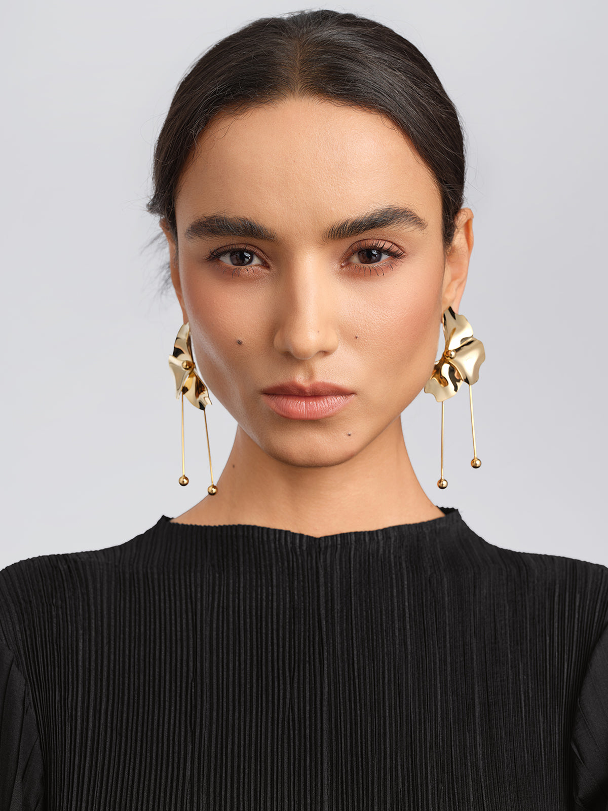 Gold-Plated Floral Metal Tassel Earrings