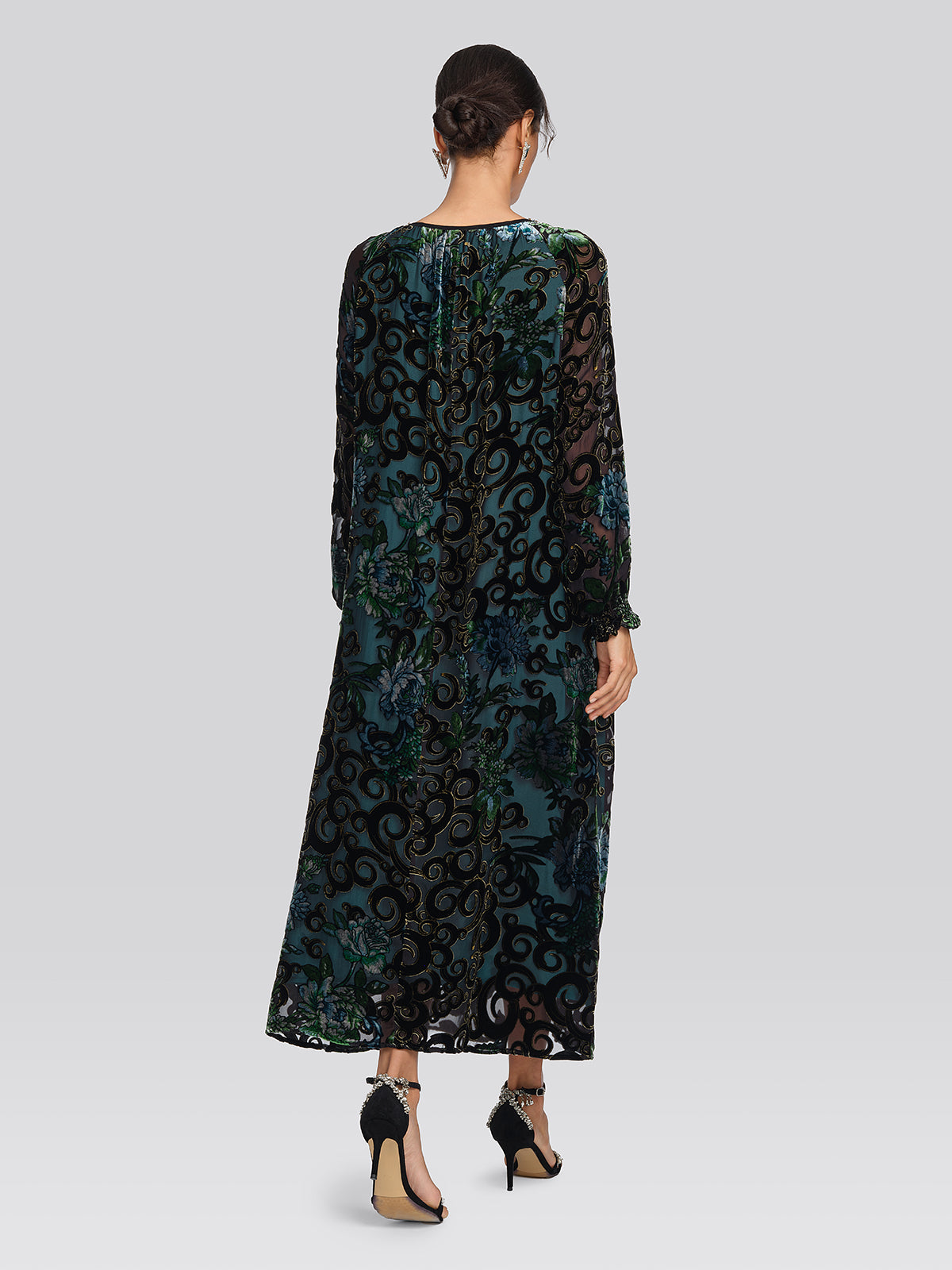 Silk Burnout Velvet Beaded Floral Dress