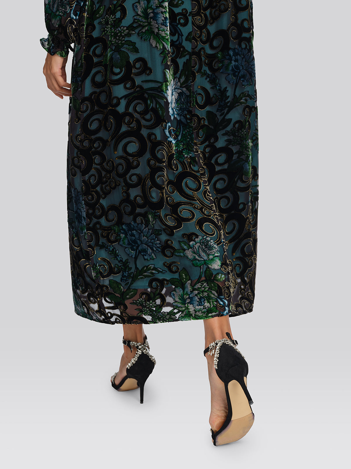 Silk Burnout Velvet Beaded Floral Dress